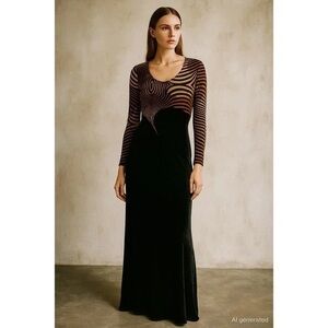 Joseph Ribkoff Black and Brown Long Sleeve Dress